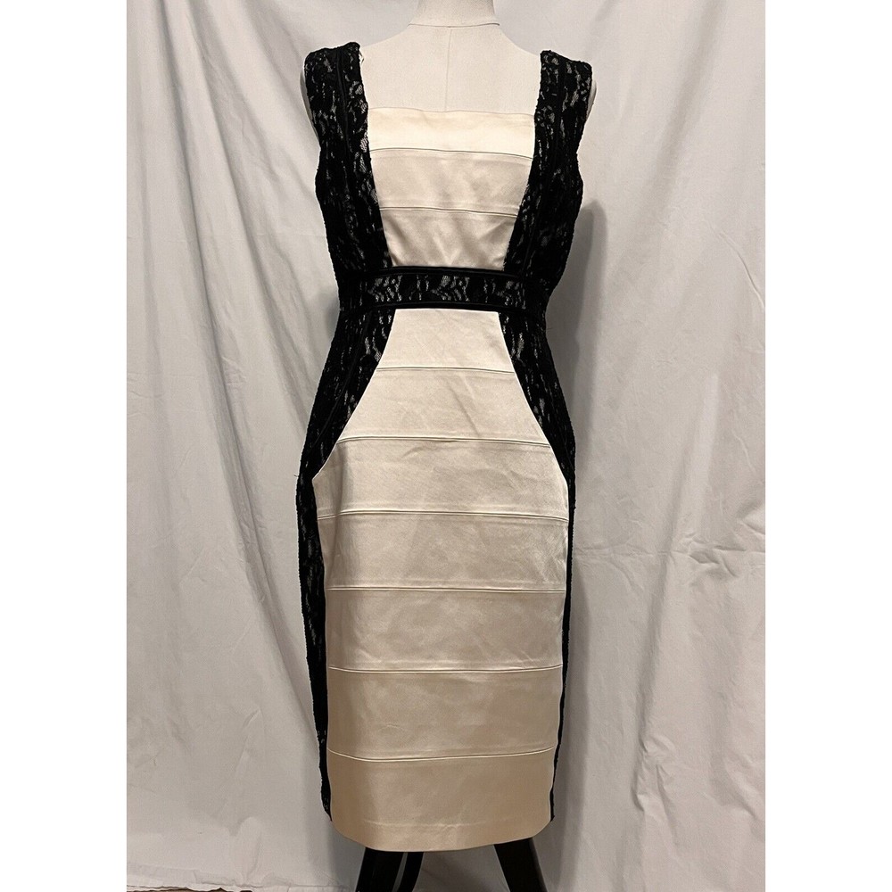 NWT Jax Cocktail Dress Stretch Pearl & Black Lace Sequins Shutter Bodice Size 10